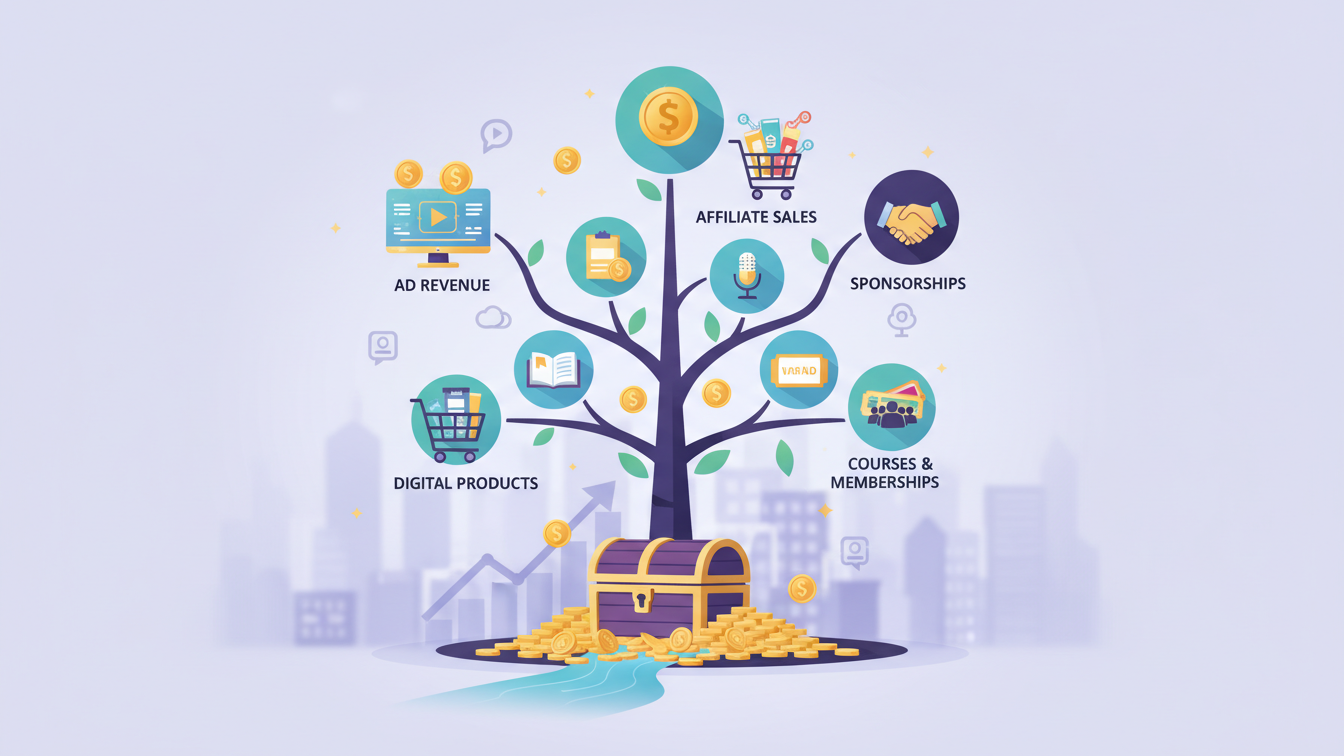 Multiple YouTube Revenue Streams - Ad Revenue, Affiliate Sales, Sponsorships, Digital Products, and Courses